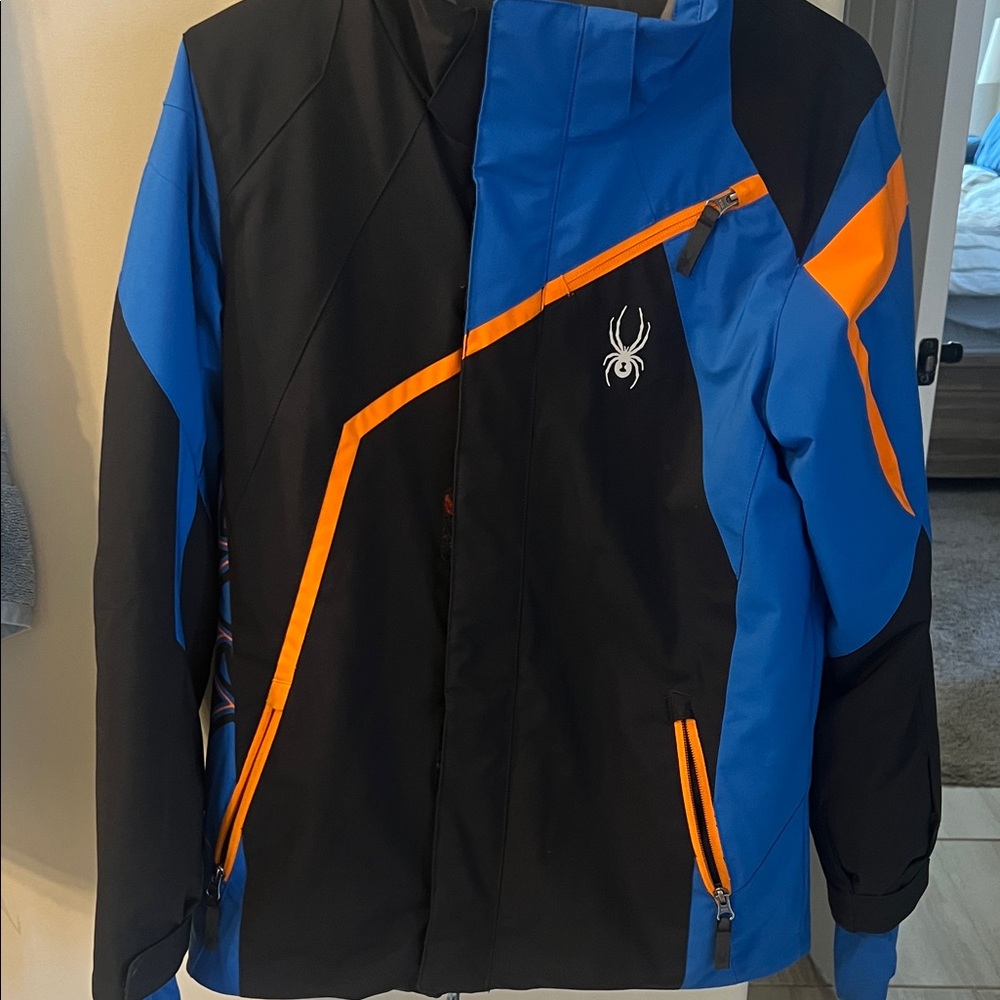 Spyder Boys Challenger Ski Jacket in Black, Blue, and Orange